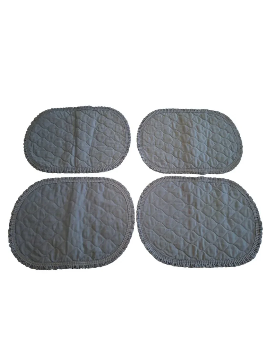 Set of 4 Blue Quilted Oval Placemats Ruffle Trim Farmhouse Cottage Chic